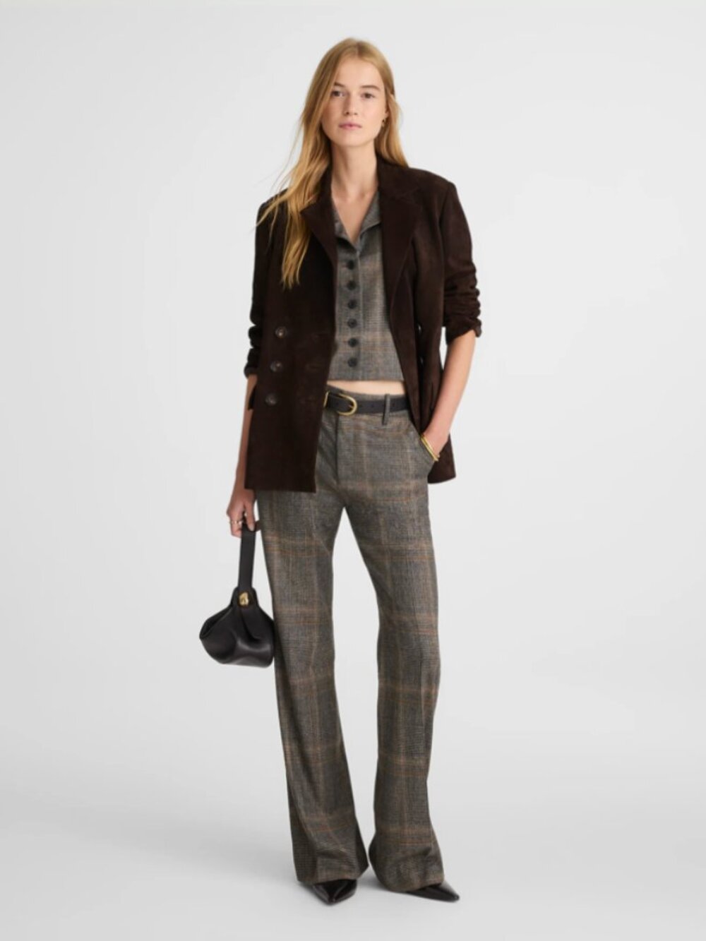 Madewell Brown Plaid Boot-Cut Trousers